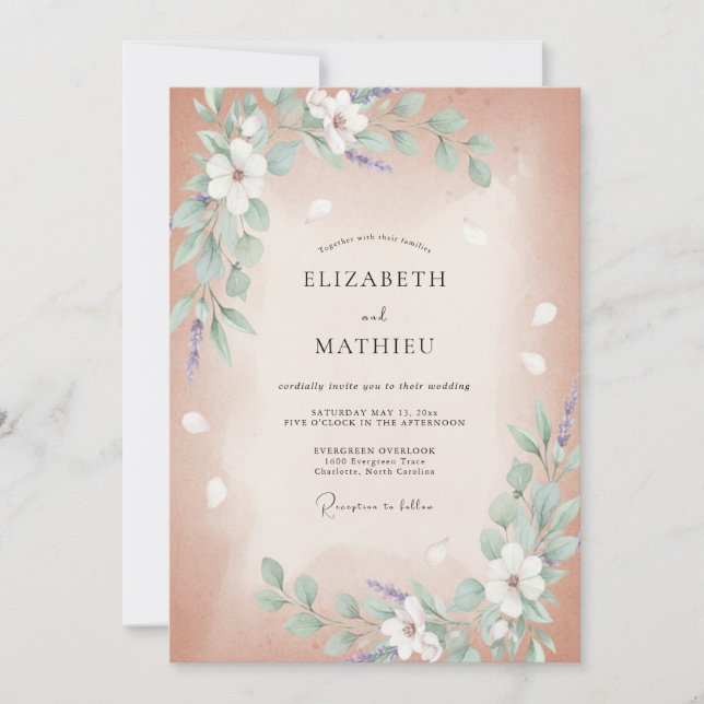 Invitation Mariage Champêtre Blush Poétique (Devant)