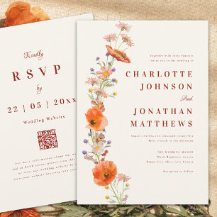 Invitation Mariage champêtre bohème de l'automne avec des fle