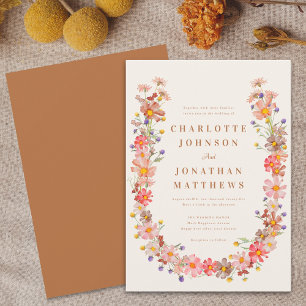 Invitation Mariage champêtre bohème de saison automnale avec 