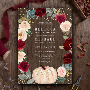 Invitation Mariage champêtre bois Bourgogne pêche floral citr