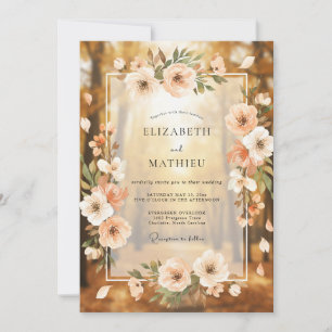 Invitation Mariage Champêtre Bois Éthéré Abricot