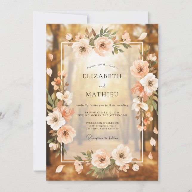 Invitation Mariage Champêtre Bois Éthéré Abricot (Devant)