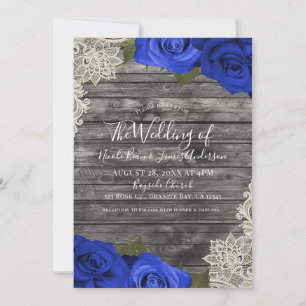 Invitation Mariage Champêtre Bois Rustique Crème Lace Roses B