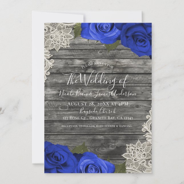 Invitation Mariage Champêtre Bois Rustique Crème Lace Roses B (Devant)