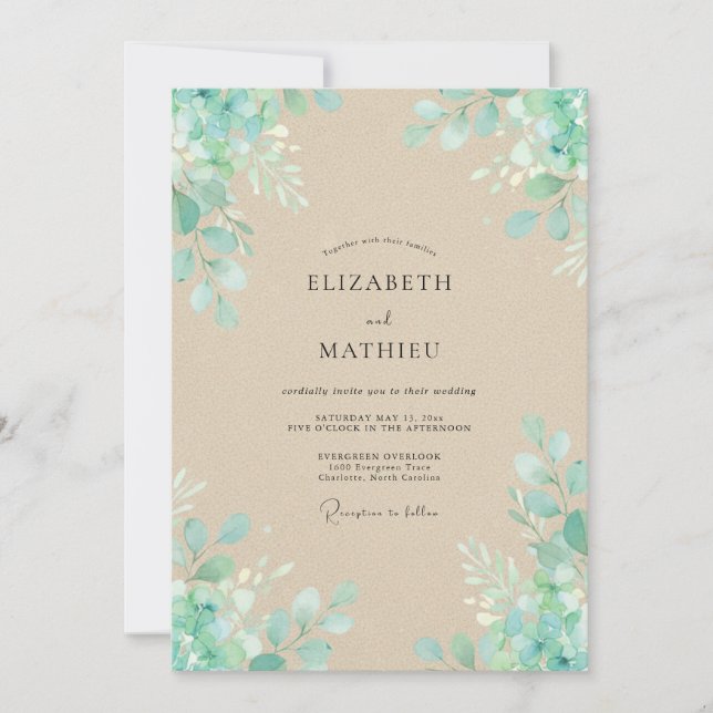 Invitation Mariage Champêtre Champagne et Mousse de Mer (Devant)