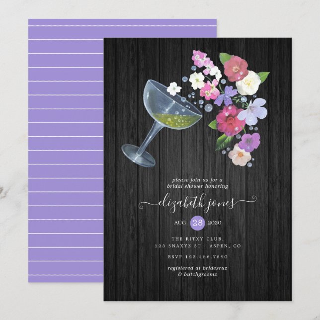 Invitation Mariage champêtre Champagne floral (Devant / Derrière)
