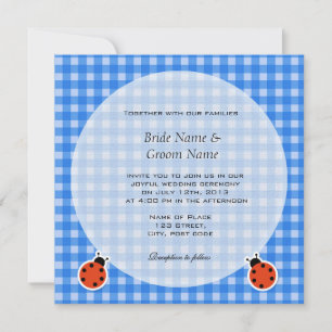 Invitation Mariage champêtre charmant à carreaux et coccinell