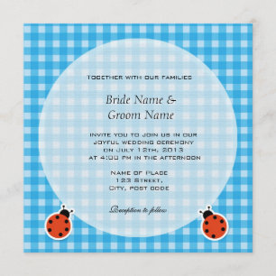 Invitation Mariage champêtre charmant à carreaux et coccinell