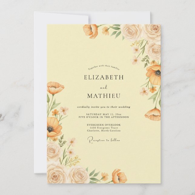 Invitation Mariage champêtre coquelicot ambre (Devant)