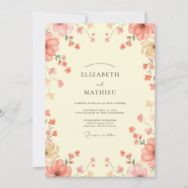 Invitation Mariage Champêtre Crème de Corail (Devant)
