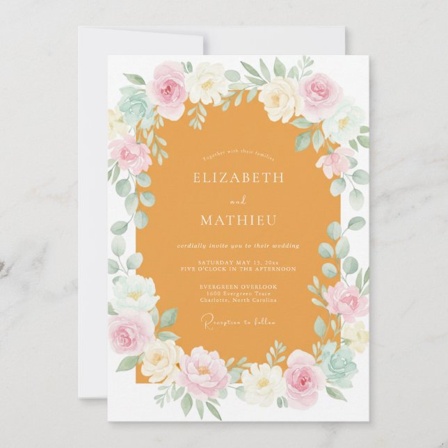 Invitation Mariage Champêtre Crème et Moutarde (Devant)