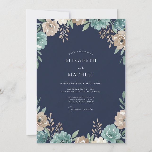 Invitation Mariage Champêtre Crème et Navy (Devant)
