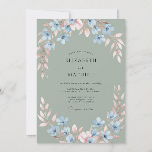 Invitation Mariage Champêtre dans les Tons de Vert Sauge (Devant)