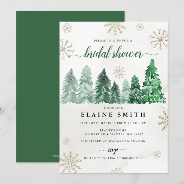 Invitation Mariage champêtre dans une forêt de pins aquarelle (Devant / Derrière)