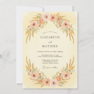 Invitation Mariage Champêtre de Blé Rustique aux Pêches