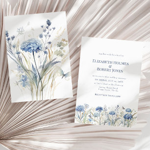 Invitation Mariage Champêtre de Bleu Poussiéreux d'Hortensia