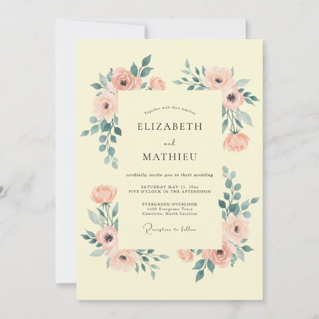 Invitation Mariage Champêtre de Bonheur aux Pêches (Devant)