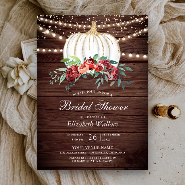 Invitation Mariage Champêtre de Citrouille Blanche avec Fleur (Créateur téléchargé)