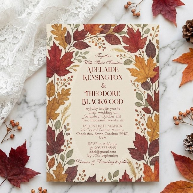 Invitation Mariage champêtre de couleurs d'automne, béatitude (Romantic Autumn Bliss Fall Colors Country Wedding Invitation)