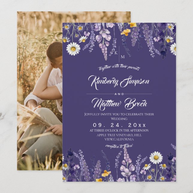 Invitation Mariage champêtre de fleurs sauvages (Devant / Derrière)