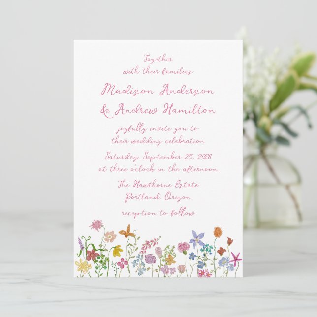 Invitation Mariage Champêtre de Fleurs Sauvages (Debout devant)