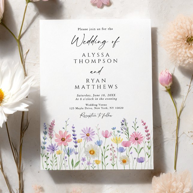 Invitation Mariage Champêtre de Fleurs Sauvages Délicates (Créateur téléchargé)