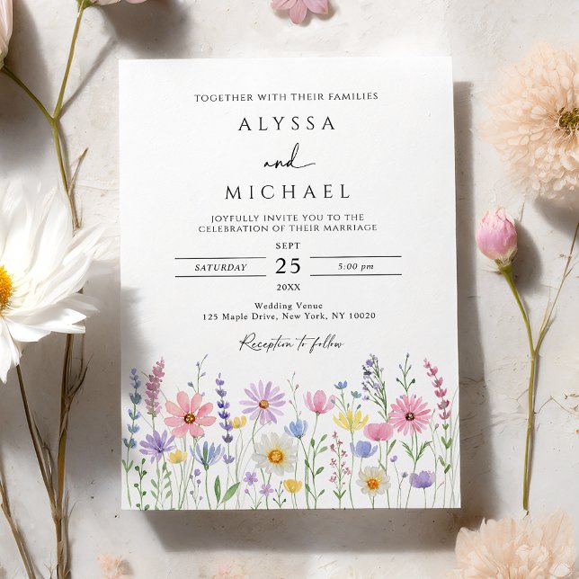 Invitation Mariage Champêtre de Fleurs Sauvages Délicates (Créateur téléchargé)