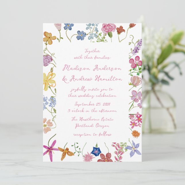 Invitation Mariage Champêtre de Fleurs Sauvages Fantaisiste (Debout devant)