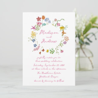 Invitation Mariage Champêtre de Fleurs Sauvages Fantaisiste