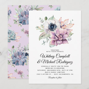 Invitation Mariage Champêtre de Fleurs Succulentes en Fleurs