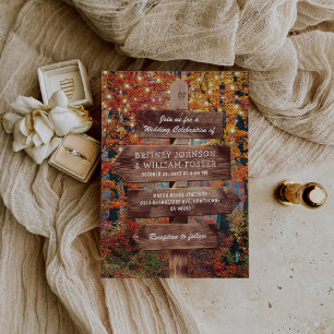 Invitation Mariage champêtre de l'automne en forêt de bois