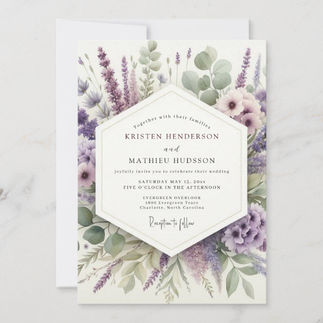 Invitation Mariage champêtre de lavande (Devant)