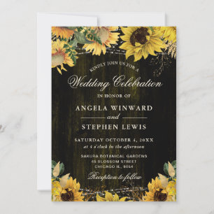 Invitation Mariage Champêtre de Tournesols d'Automne Bois et 