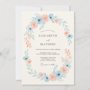 Invitation Mariage Champêtre Délicat Bleu Poussiéreux