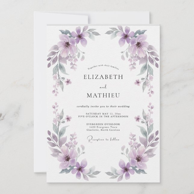 Invitation Mariage Champêtre Délicat de Lavande (Devant)
