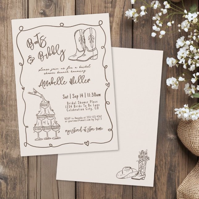Invitation Mariage champêtre dessiné à la main (Hand Drawn Country Bridal Shower Invitation)