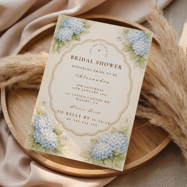 Invitation Mariage champêtre élégant avec hydrangeas bleus vi (Créateur téléchargé)