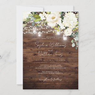 Invitation Mariage Champêtre Élégant Bois Champagne Floral