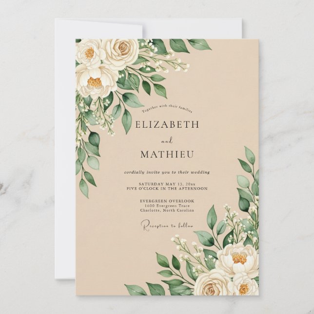 Invitation Mariage Champêtre Élégant et Raffiné (Devant)