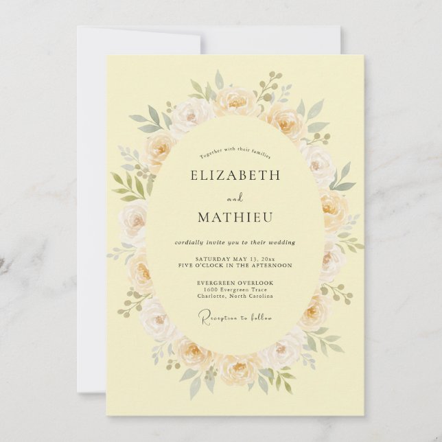 Invitation Mariage Champêtre Élégant Jaune Pâle (Devant)