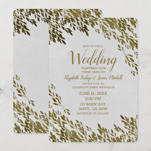 Invitation Mariage Champêtre Élégant Moderne Feuilles Blanche