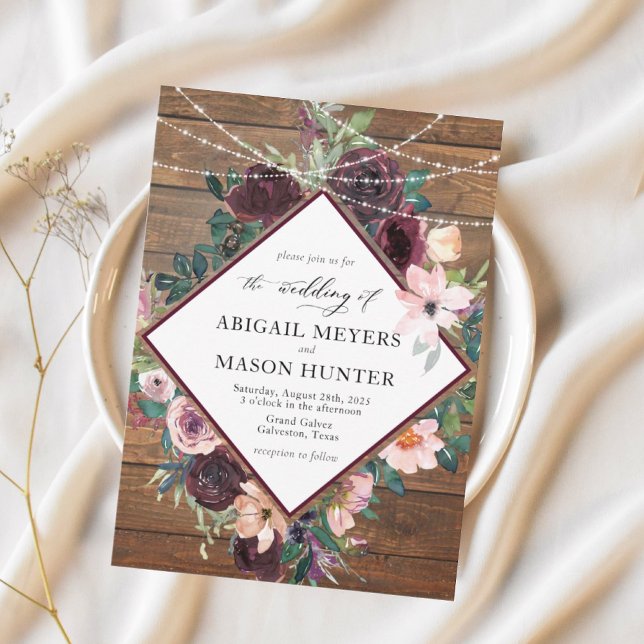 Invitation Mariage Champêtre en Aquarelle Florale de Bourgogn (Créateur téléchargé)