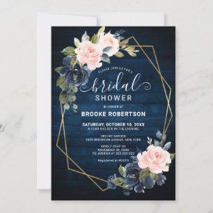 Invitation Mariage champêtre en bleu marine et rose