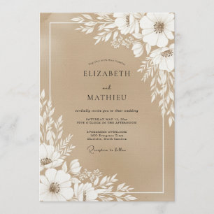 Invitation Mariage Champêtre en Bois de Tan Floral