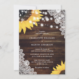 Invitation Mariage Champêtre en Bois Rustique avec Tournesol 