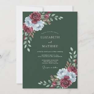 Invitation Mariage Champêtre en Bourgogne Bleu Botanique