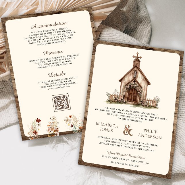 Invitation Mariage Champêtre en Chapelle Western tout-en-un e (Créateur téléchargé)