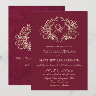 Invitation Mariage Champêtre en Velours Faux Botanique Bourgo