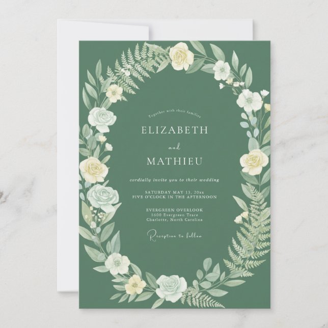 Invitation Mariage Champêtre en Vert Sauge Poli (Devant)