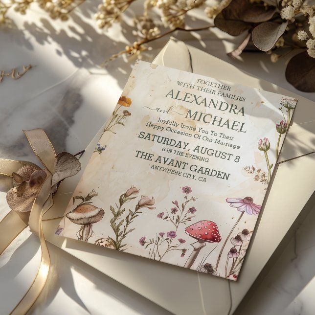 Invitation Mariage Champêtre Enchanté de Forêt de Champignons (Créateur téléchargé)